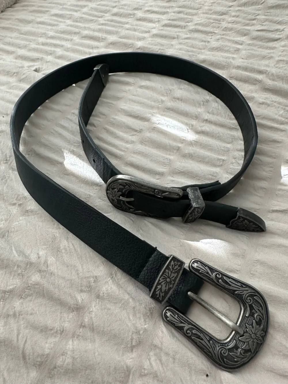 Western Black Leather Belt with Silver Buckles